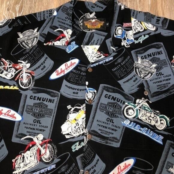 Harley-Davidson x Tori Richard Oil Can Camp Shirt Size XL Black Gray - Picture 2 of 7